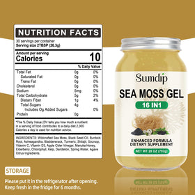 Ingrédients du Gel d'Algue Marine SumDIP sur une table
