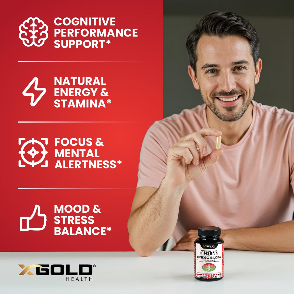 Ingrédients du ginseng rouge coréen et ginkgo biloba sur l'étiquette