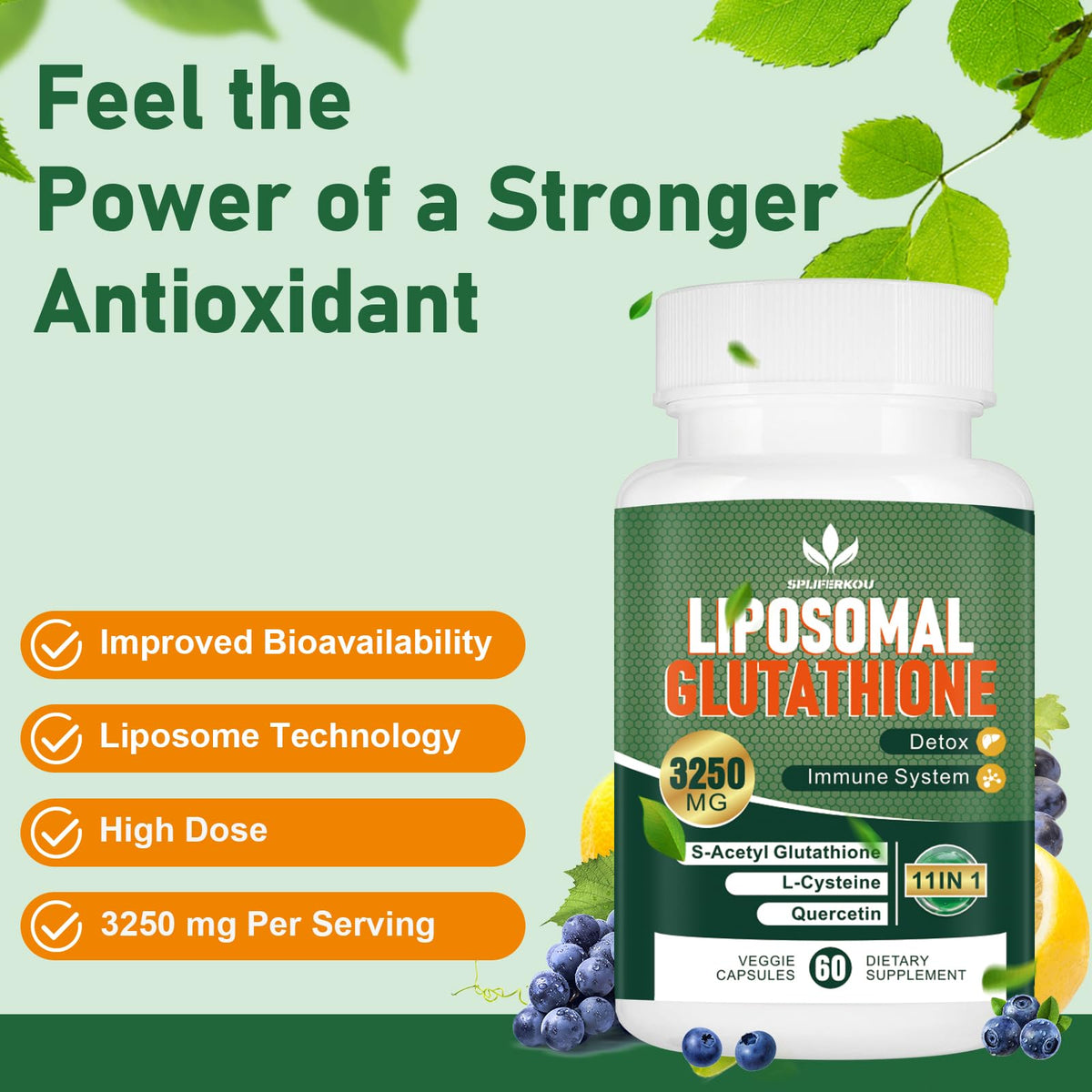Ingrédients du Glutathion Liposomal 3250 mg Spliferkou