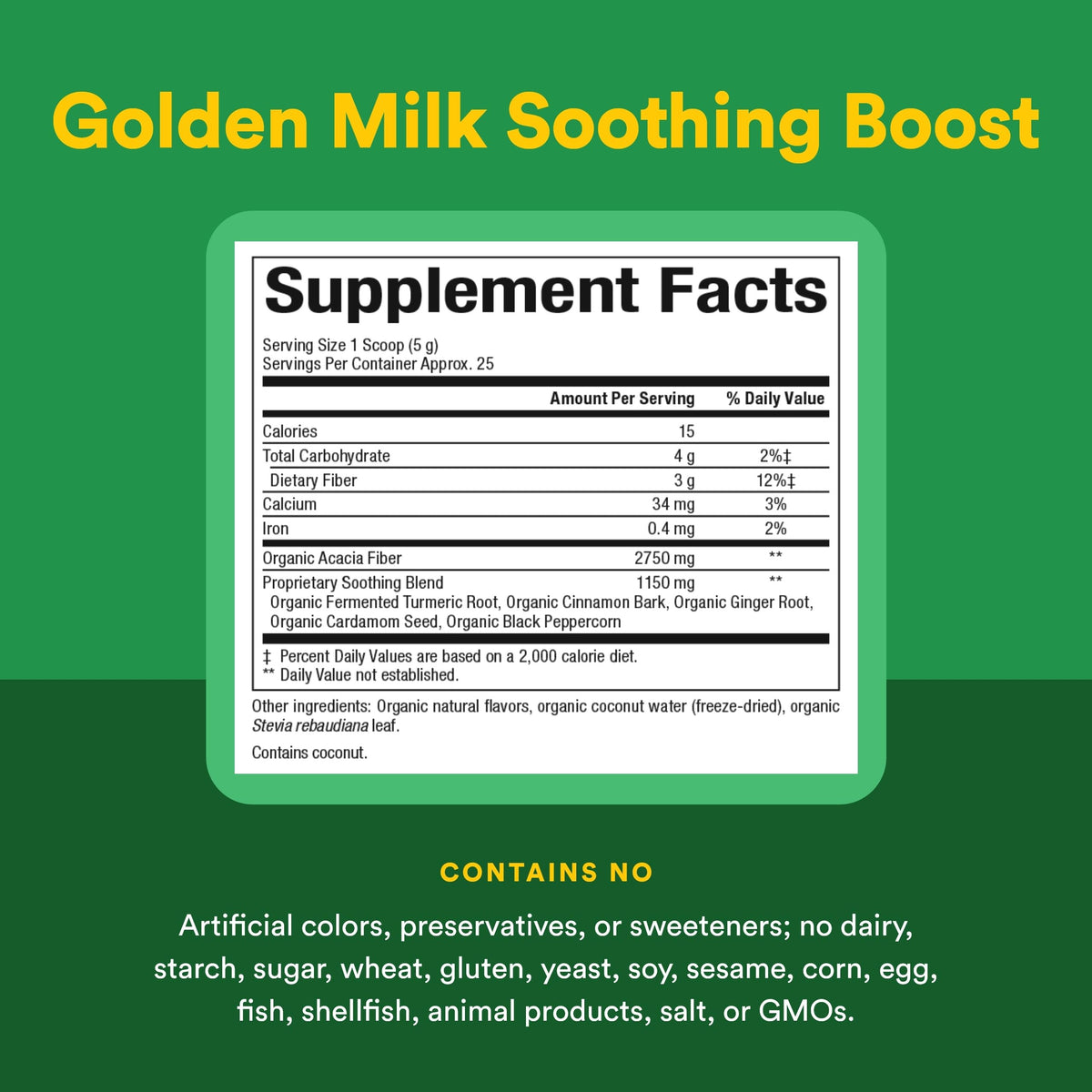 Ingrédients du Golden Milk Soothing Powder de Natural Factors