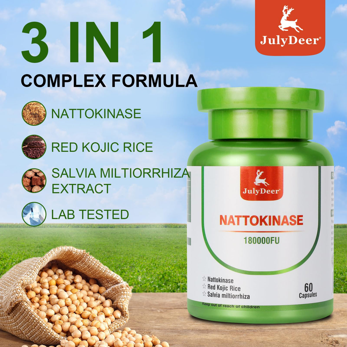 Ingrédients du JulyDeer Nattokinase détaillés sur l'étiquette