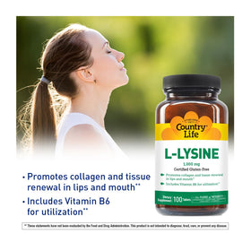 Ingrédients du L-Lysine 1000mg de Country Life sur l'étiquette
