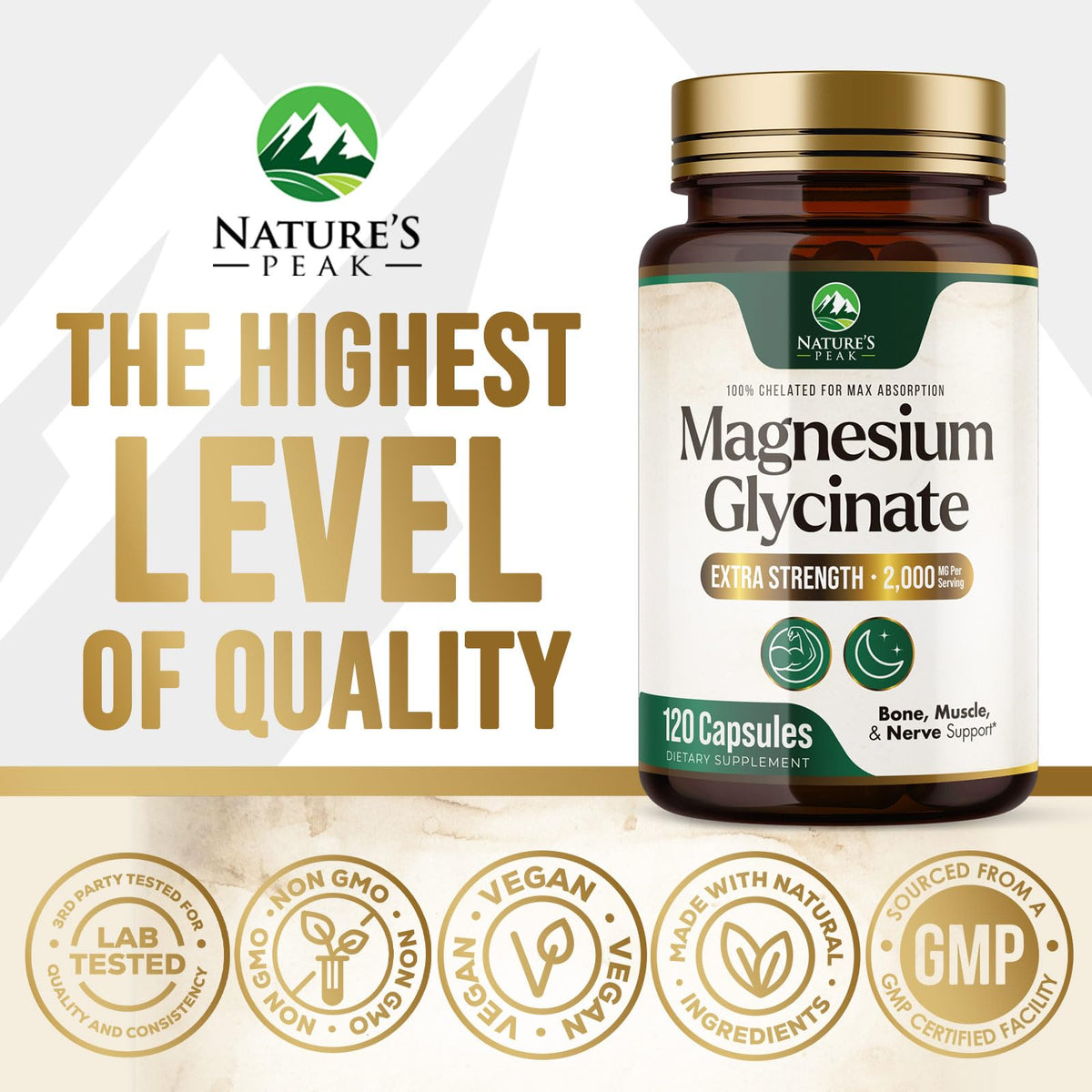 Ingrédients du magnésium glycinate Nature's Peak sur l'étiquette