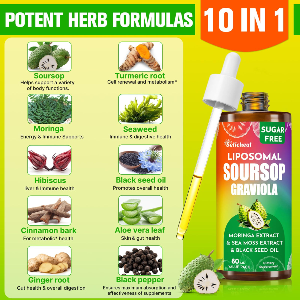 Ingrédients du Soursop Bitters Liquide 880MG, affichés sur l'étiquette