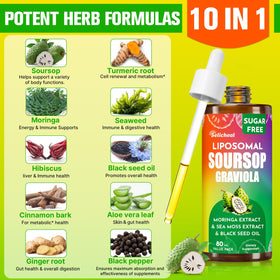 Ingrédients du Soursop Bitters Liquide 880MG, affichés sur l'étiquette