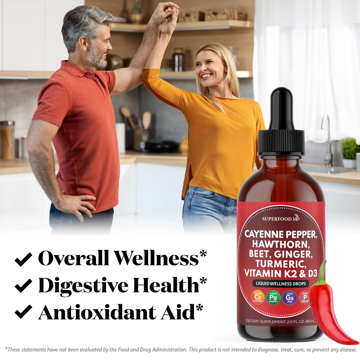 Ingrédients du Superfood MD Complément Alimentaire de Piment de Cayenne sur l'étiquette