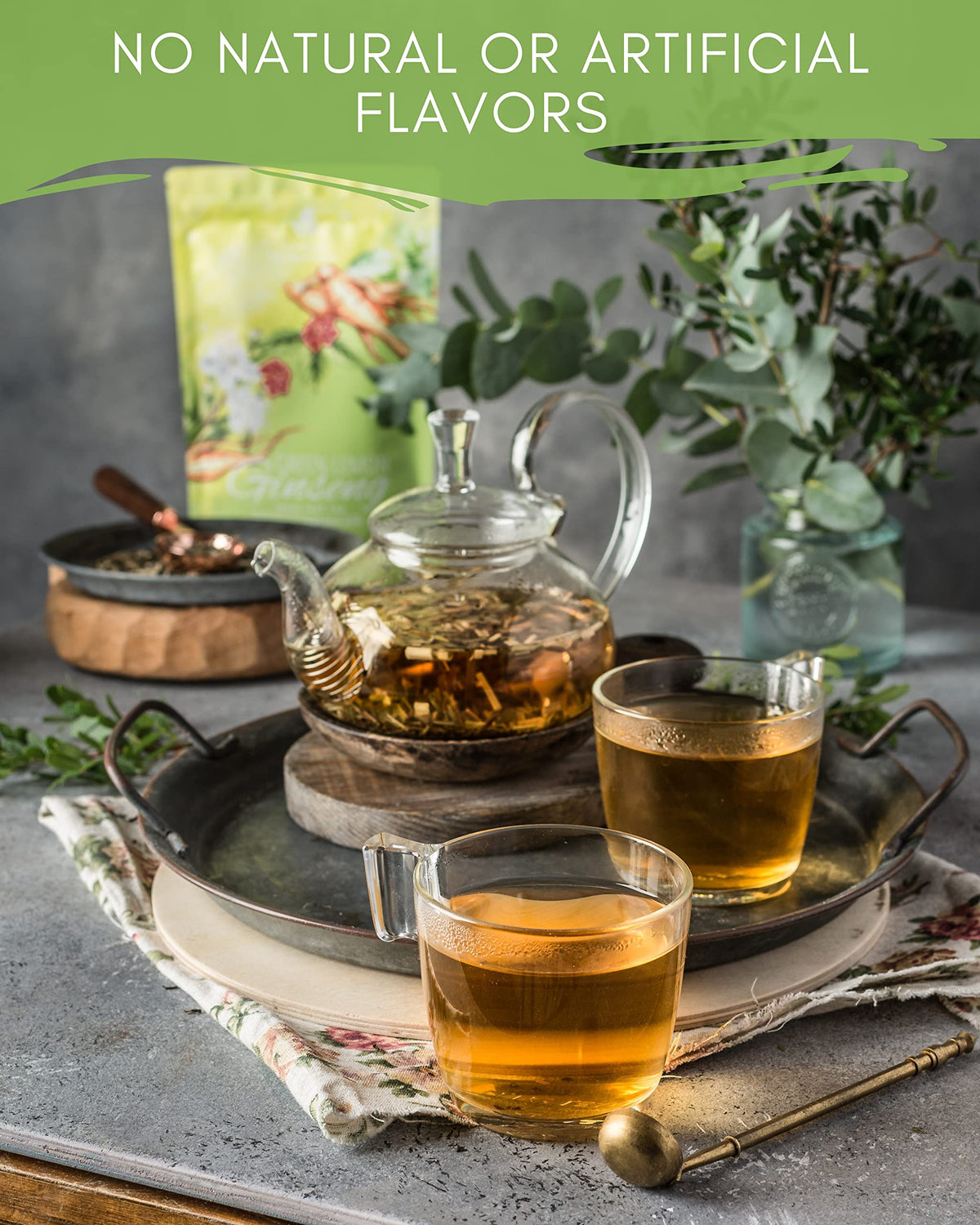 Ingrédients du thé vert bio Gardenika, incluant tulsi et cannelle