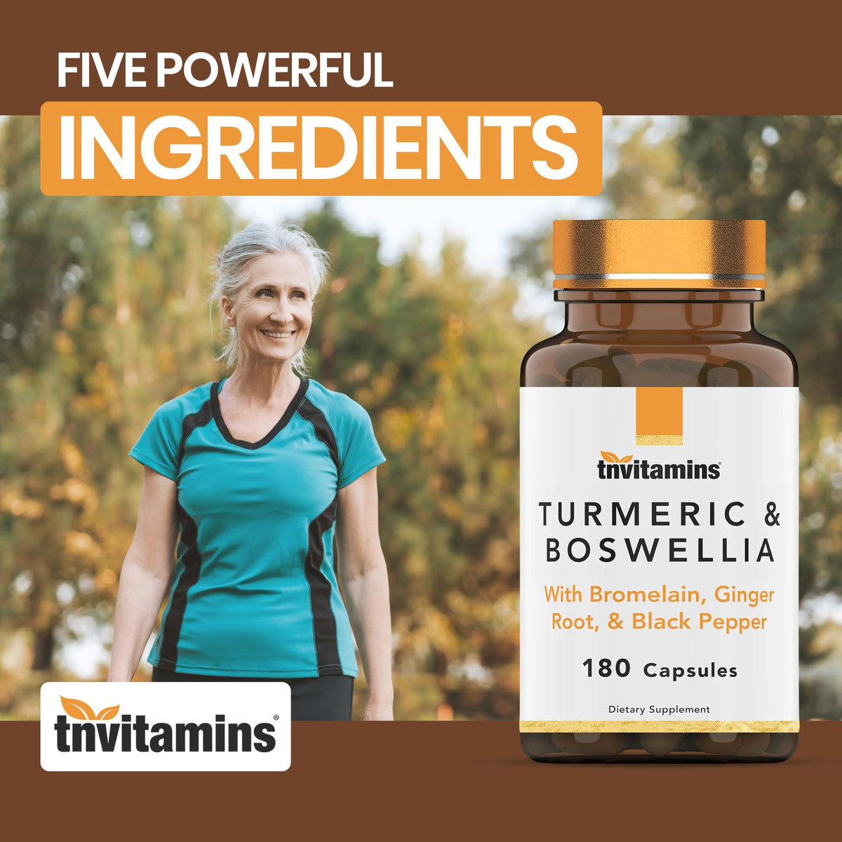 Ingrédients du tnvitamins Complexe Curcuma et Boswellia sur l'étiquette