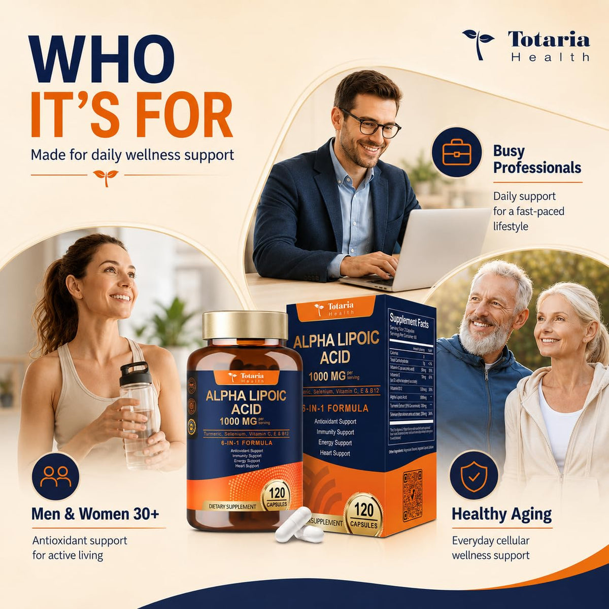 Ingrédients du Totaria Acide Alpha-Lipoïque 1000mg sur l'étiquette
