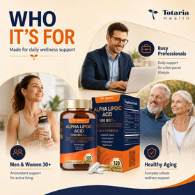 Ingrédients du Totaria Acide Alpha-Lipoïque 1000mg sur l'étiquette