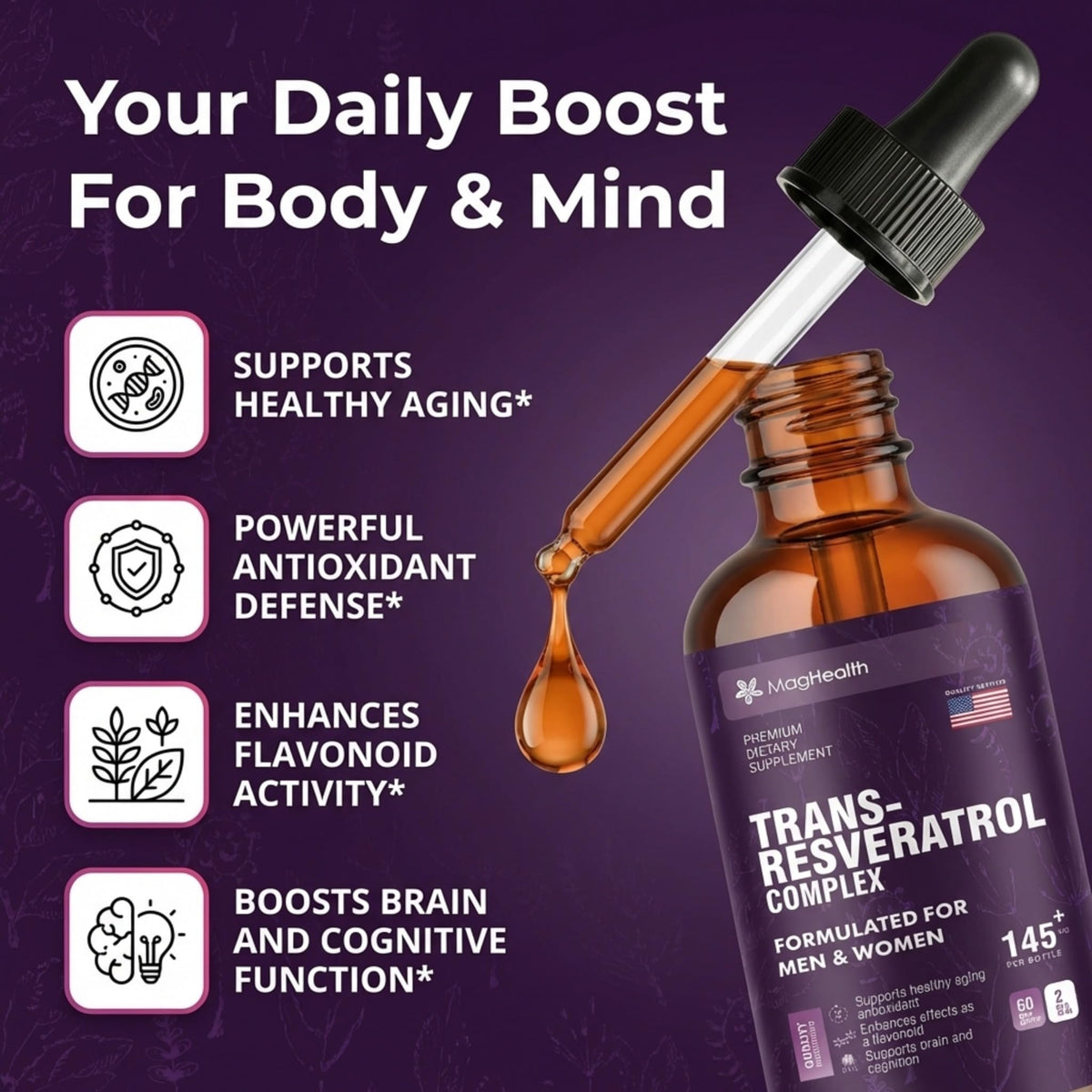 Ingrédients du Trans-Resveratrol MagHealth sur l'étiquette