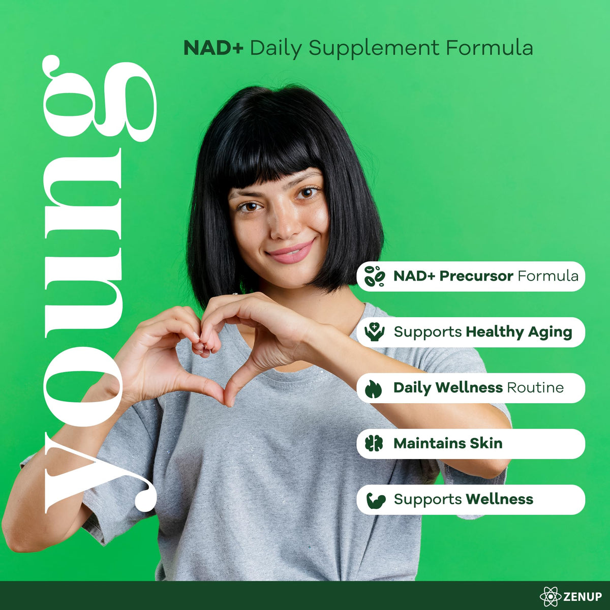 Ingrédients du ZenUP Complément NAD+ 1100mg sur l'étiquette