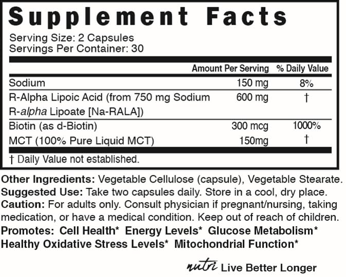 Ingrédients et dosage d'Acide Alpha Lipoïque sur l'étiquette