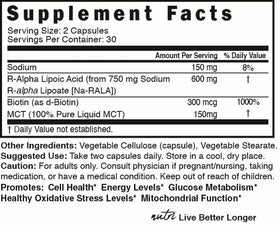 Ingrédients et dosage d'Acide Alpha Lipoïque sur l'étiquette