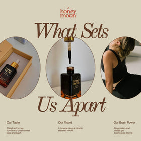 Ingrédients Gouttes de Shilajit HONEY MOON sur une table