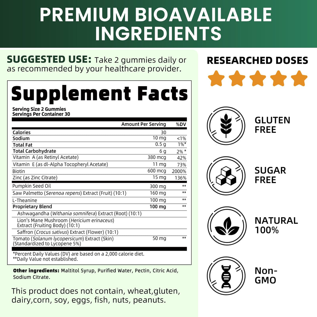 Ingredients list of Mulittea Gummies on packaging