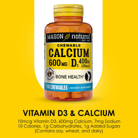 Ingrédients MASON NATURAL Calcium 600 mg avec Vitamine D3 sur l'emballage