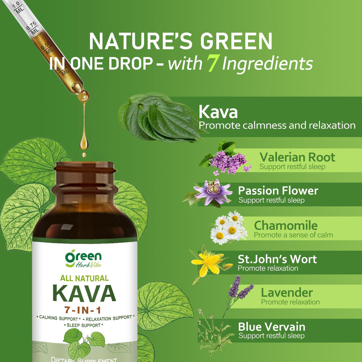 Ingrédients naturels de l'extrait de Kava green Herb Vibe