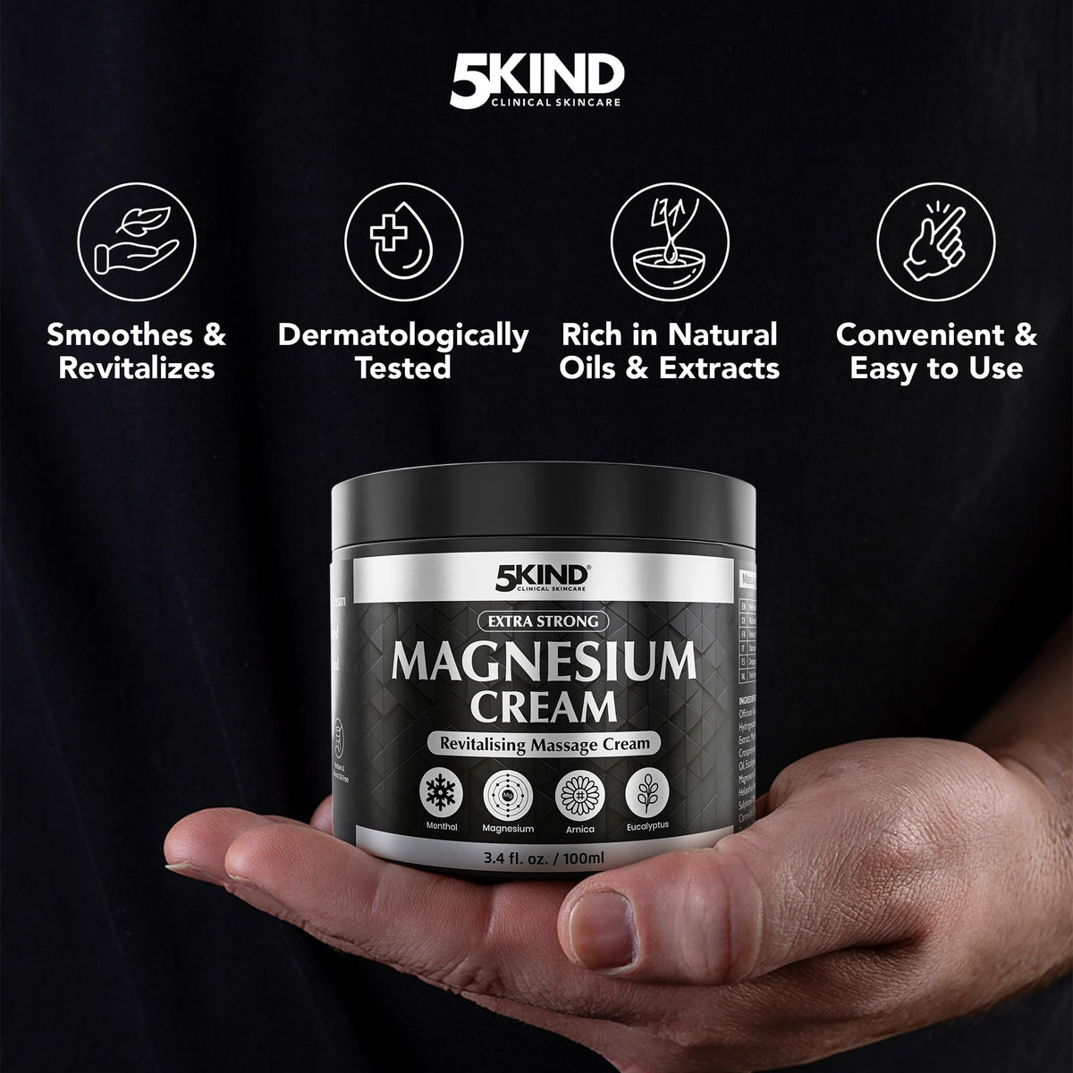 Ingrédients naturels de la crème de magnésium 5kind avec arnica