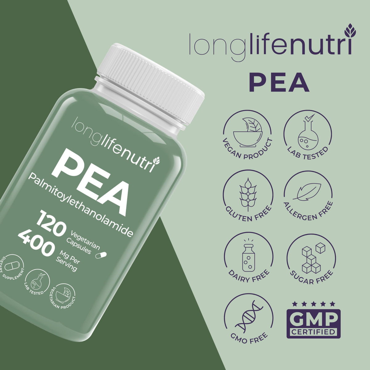 Ingrédients naturels de LongLifeNutri Palmitoylethanolamide sur une surface en bois