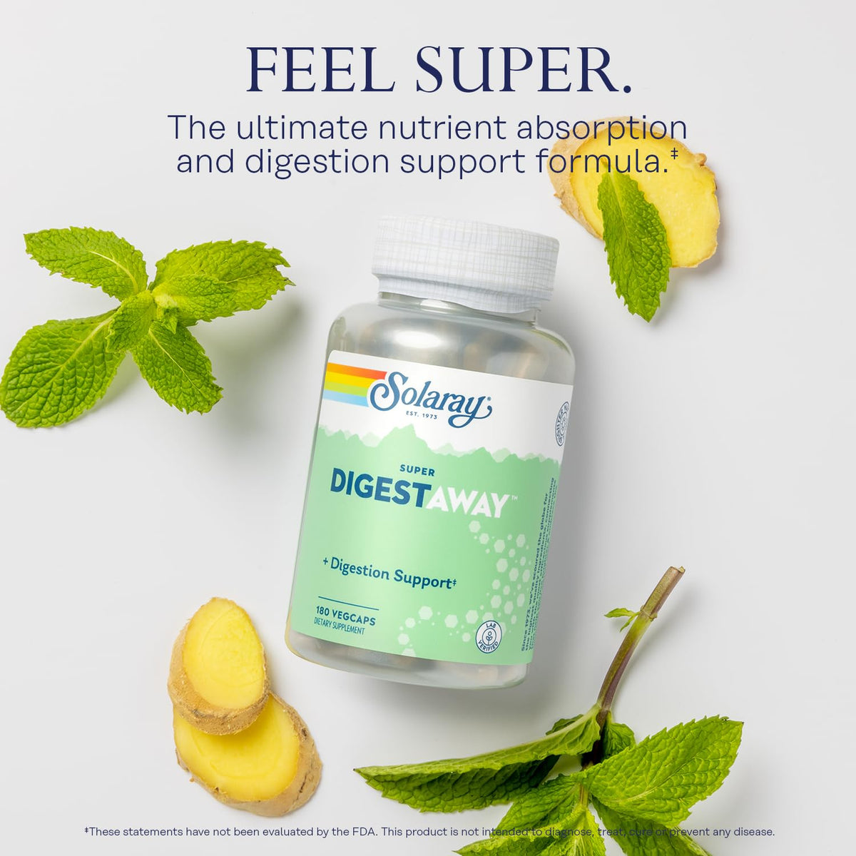 Ingrédients naturels de SOLARAY Super daily, incluant papaye et menthe