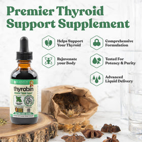 Ingrédients naturels de Thyrobin sur une table en bois