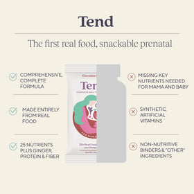 Ingrédients naturels des barres prénatales Tend, y compris des fruits et légumes