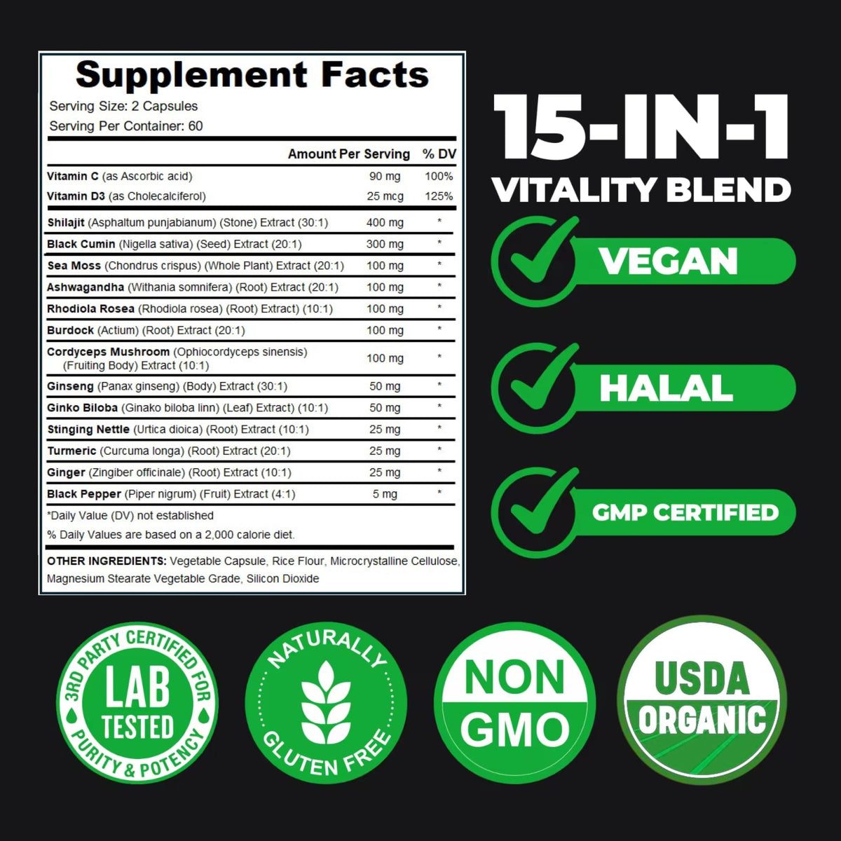 Ingrédients naturels des capsules AyBet Shilajit