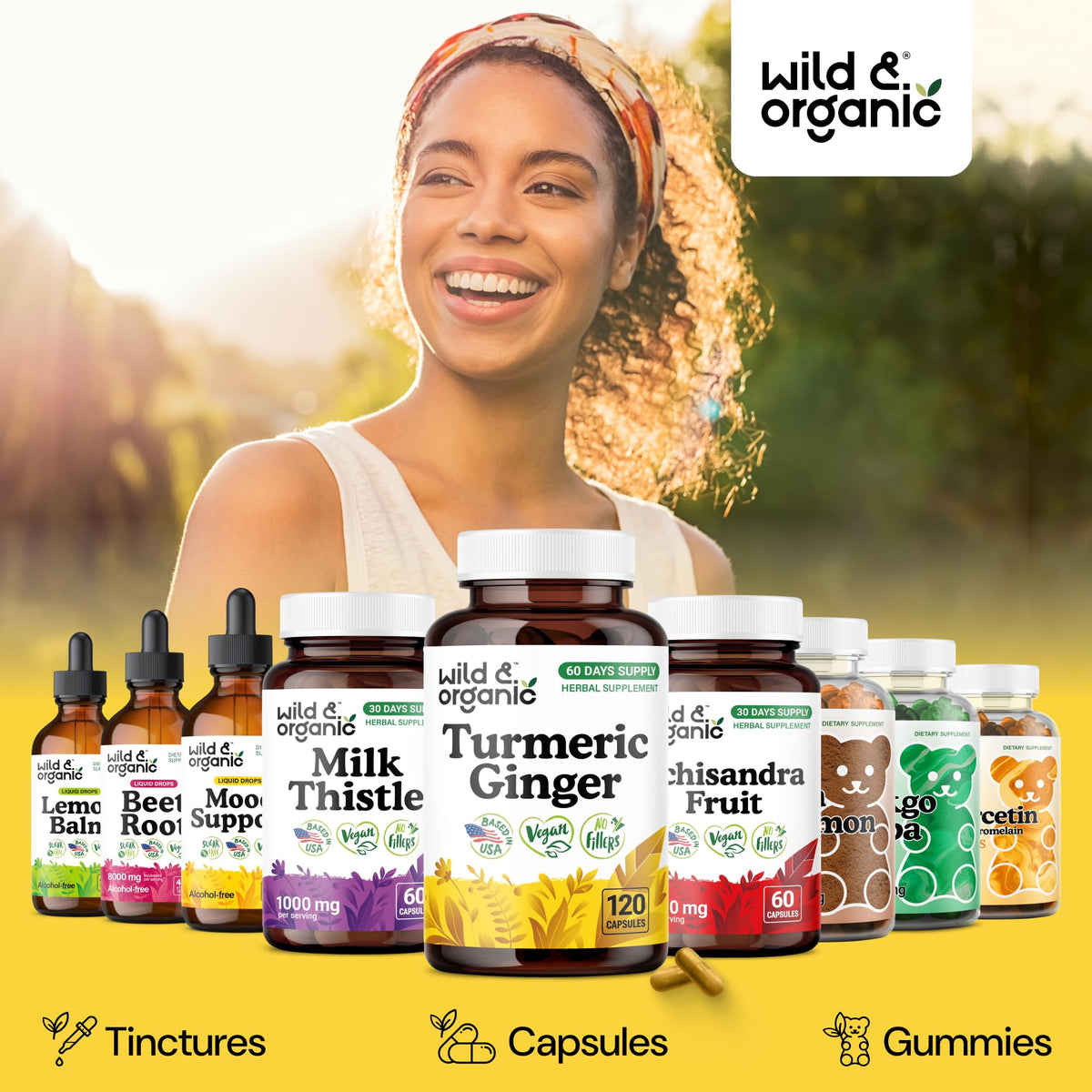 Ingrédients naturels des capsules de curcuma et gingembre Wild & Organic