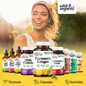 Ingrédients naturels des capsules de curcuma et gingembre Wild & Organic