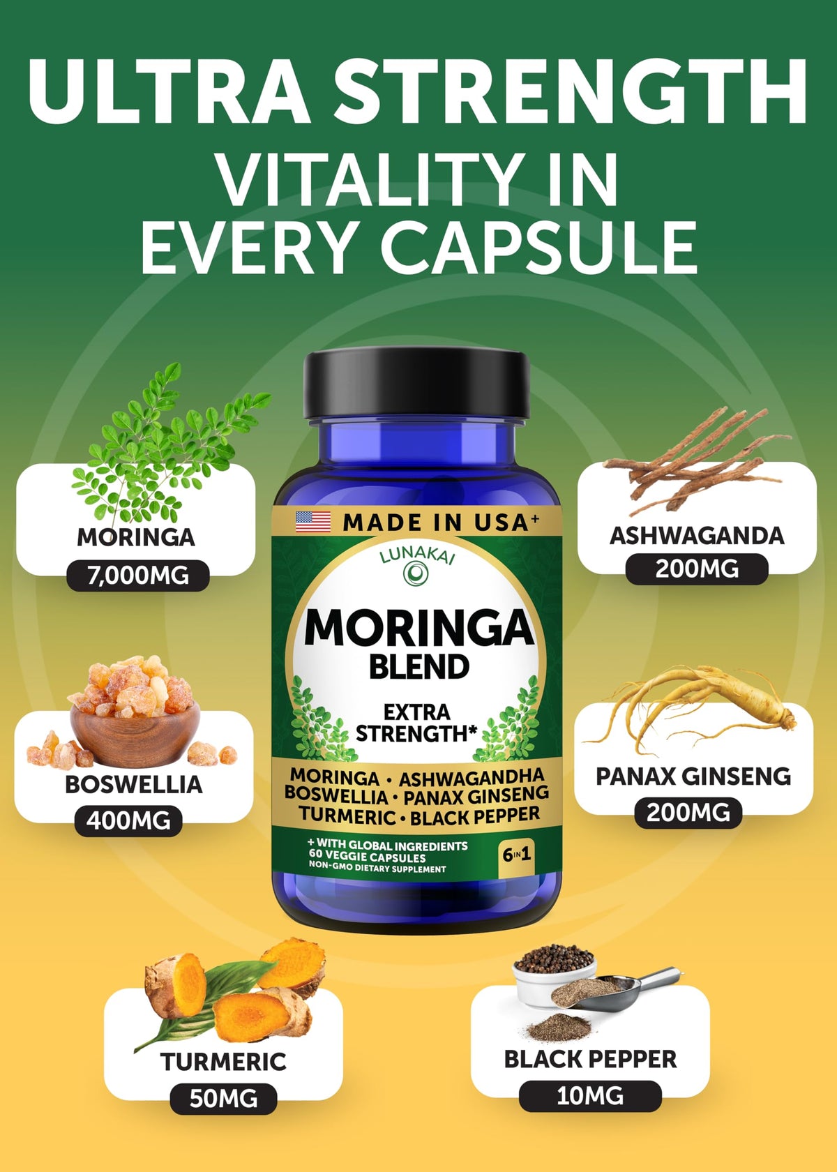 Ingrédients naturels des capsules de moringa Lunakai