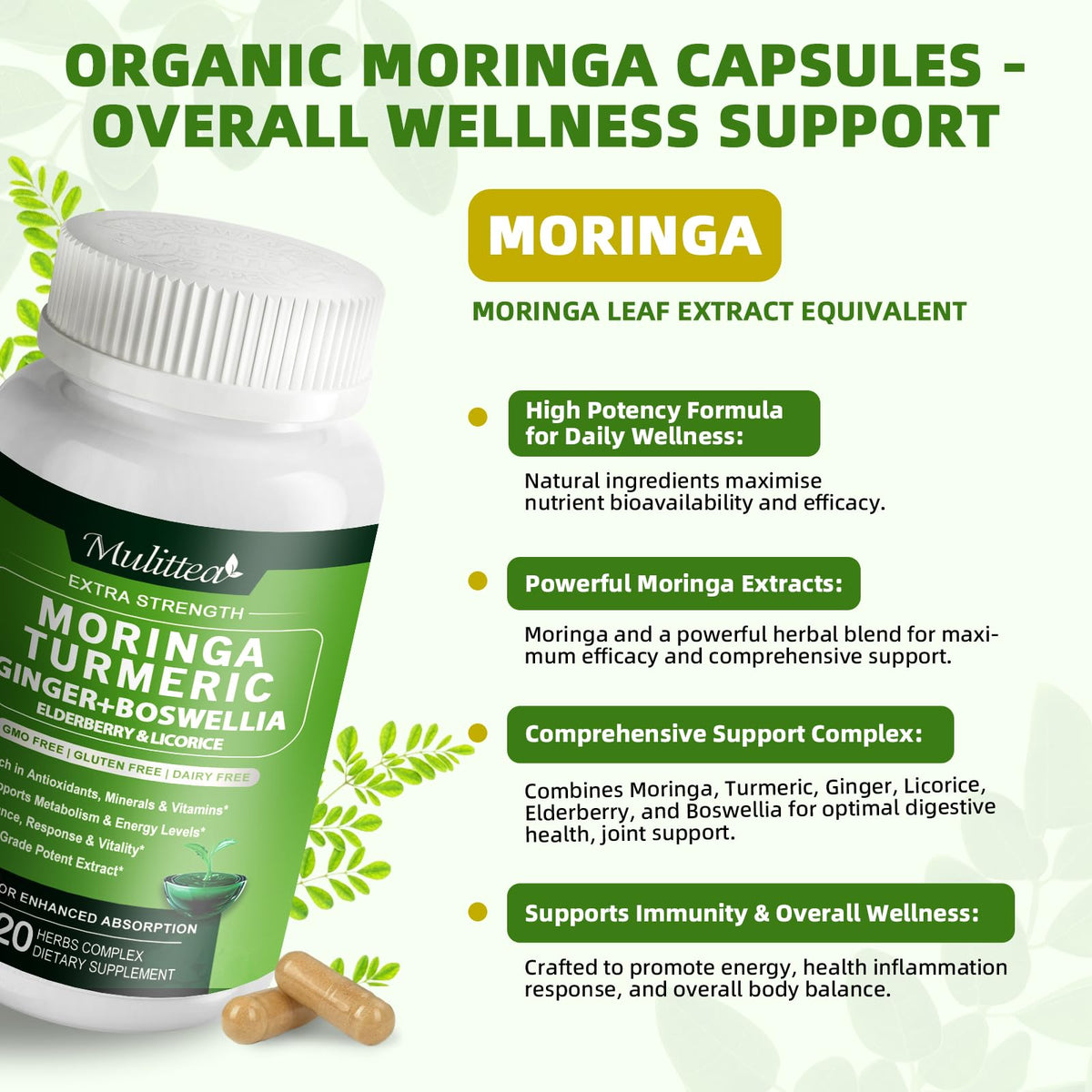 Ingrédients naturels des capsules de Moringa Mulittea