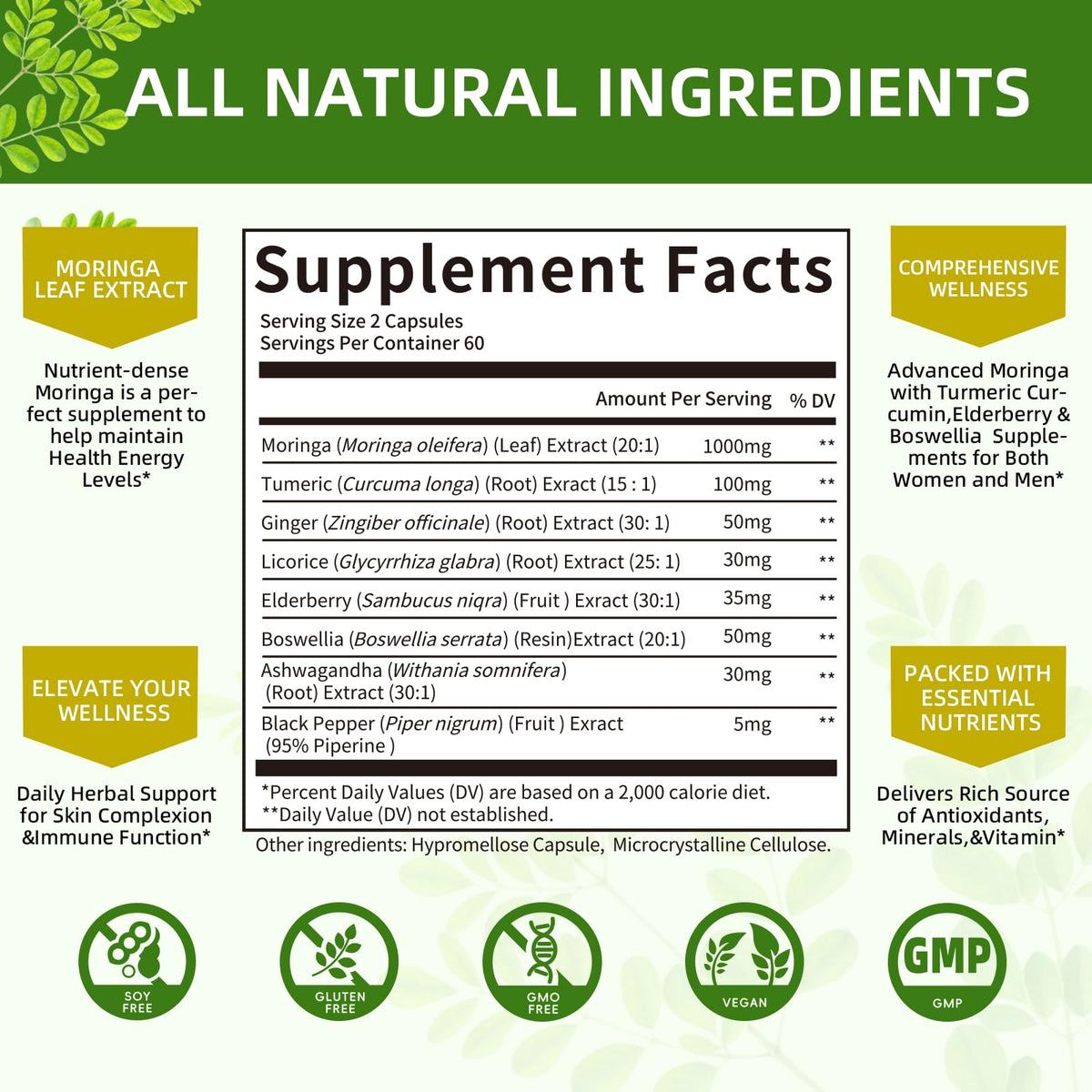Ingrédients naturels des capsules de Moringa Mulittea