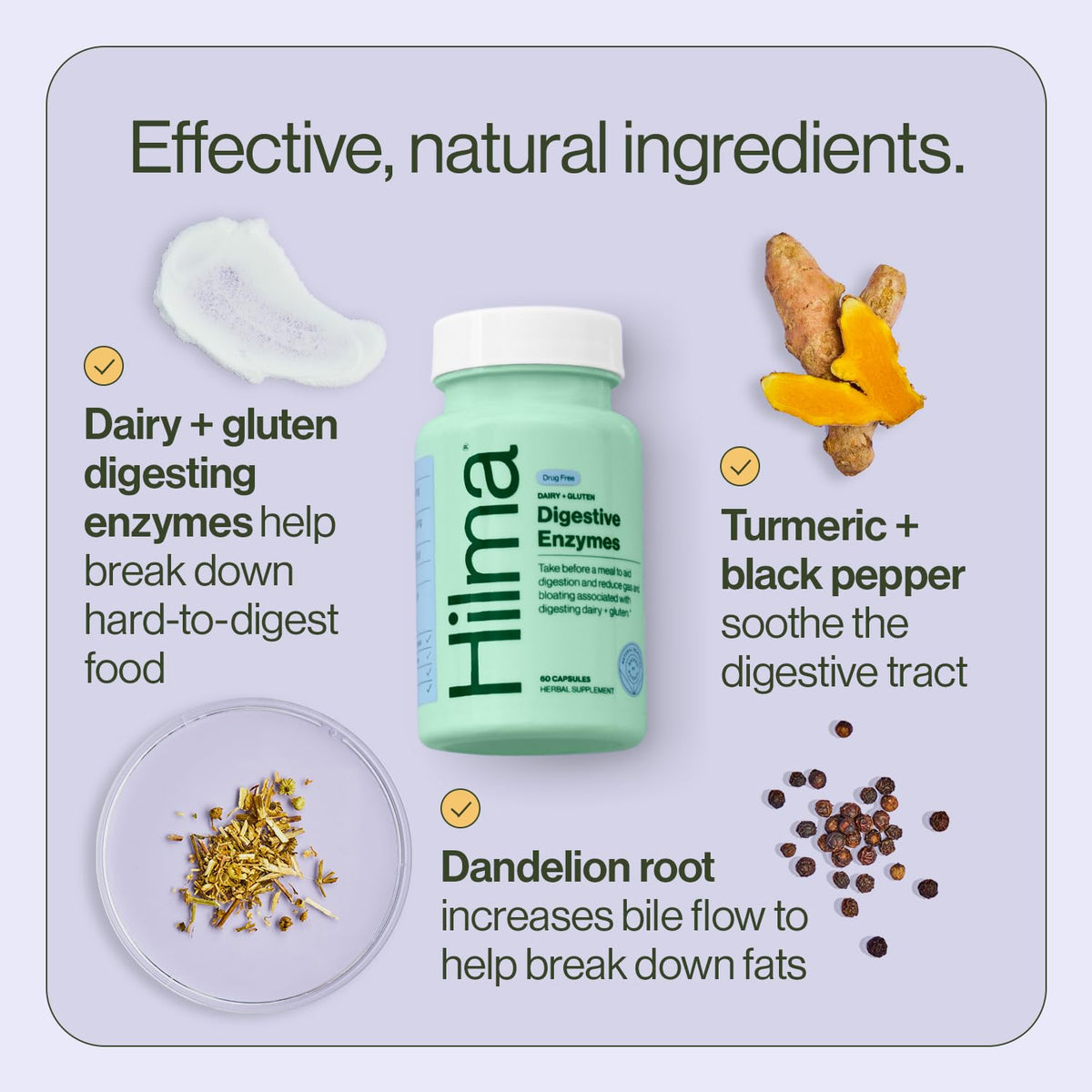 Ingrédients naturels des capsules Hilma Enzymes daily