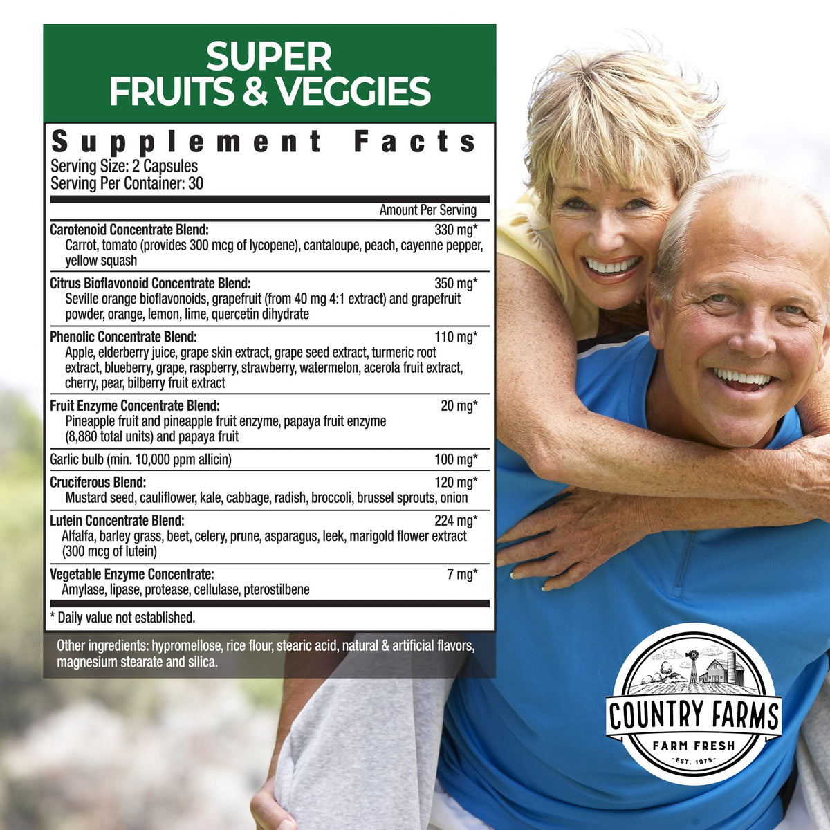 Ingrédients naturels des capsules Super Fruits et Légumes de Country Farms