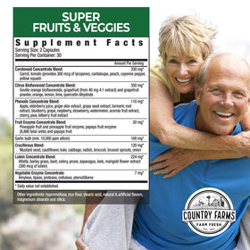 Ingrédients naturels des capsules Super Fruits et Légumes de Country Farms