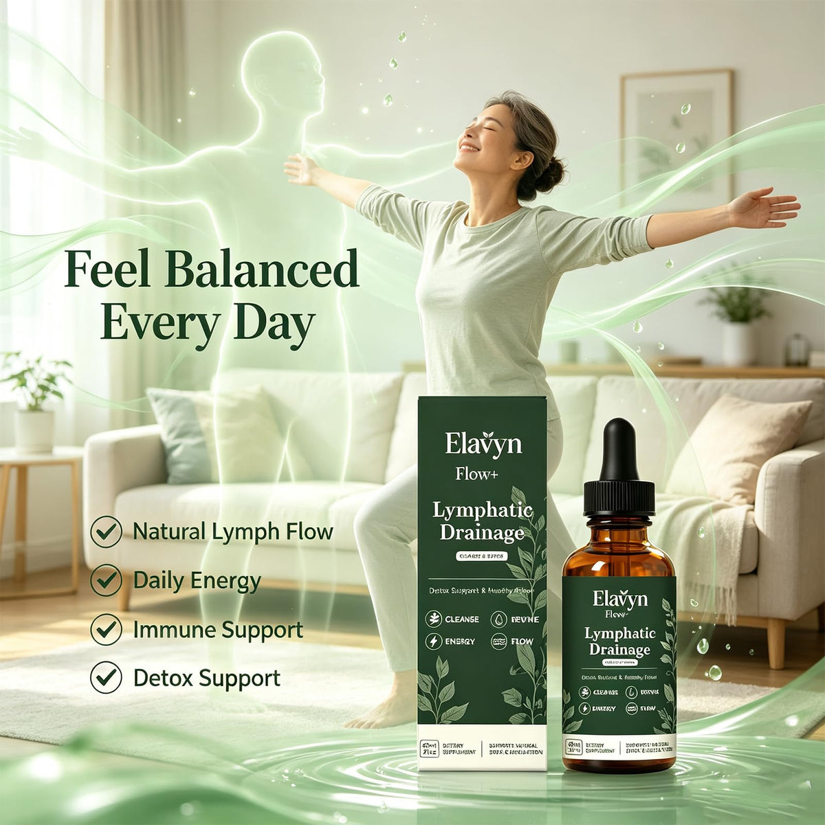 Ingrédients naturels des gouttes drainantes ELAVYN FLOW+