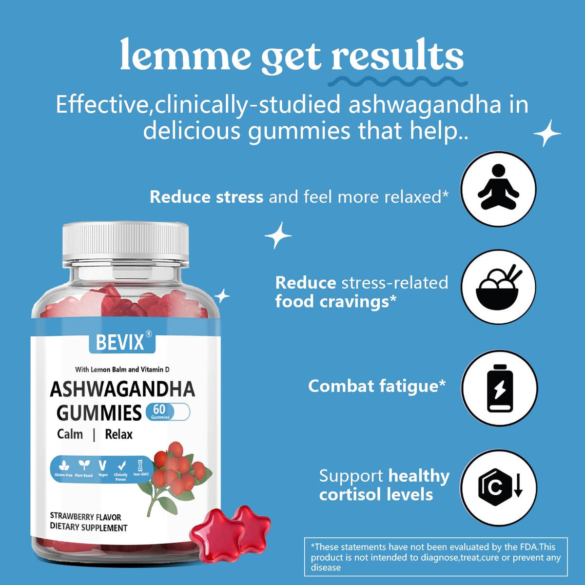 Ingrédients naturels des gummies Ashwagandha BEVIX