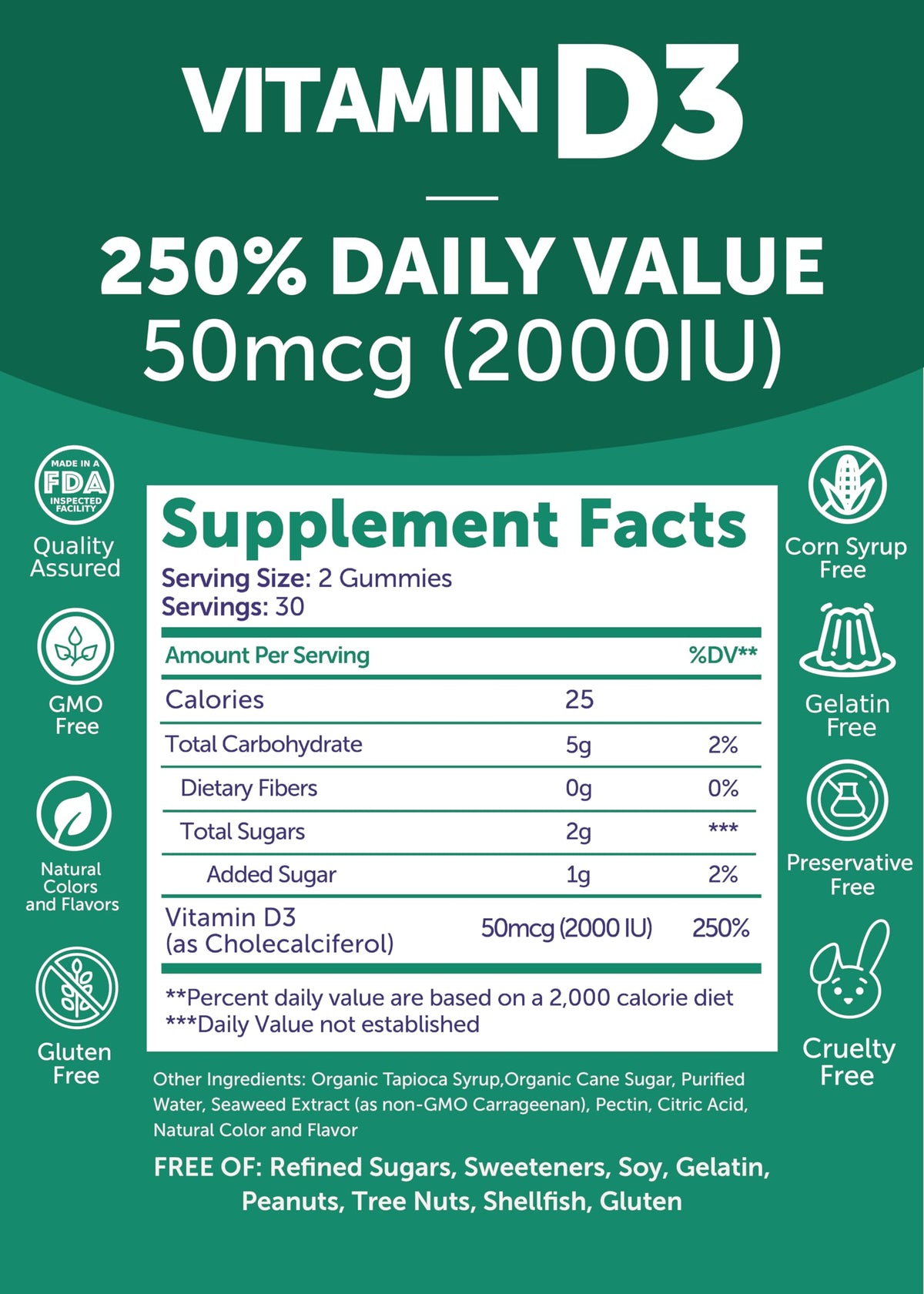 Ingrédients naturels des gummies Lunakai de Vitamine D3