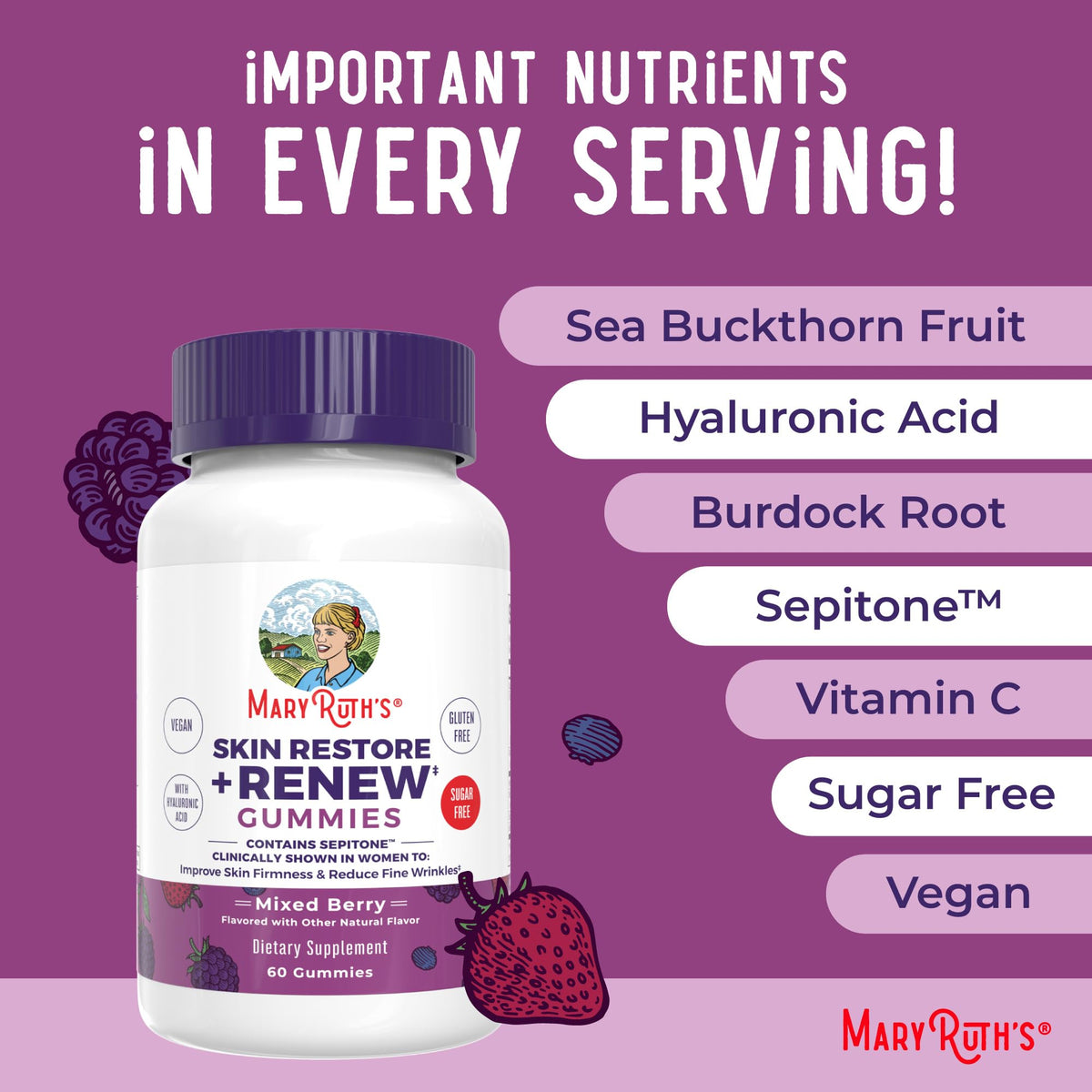 Ingrédients naturels des gummies MARYRUTH'S, y compris des baies