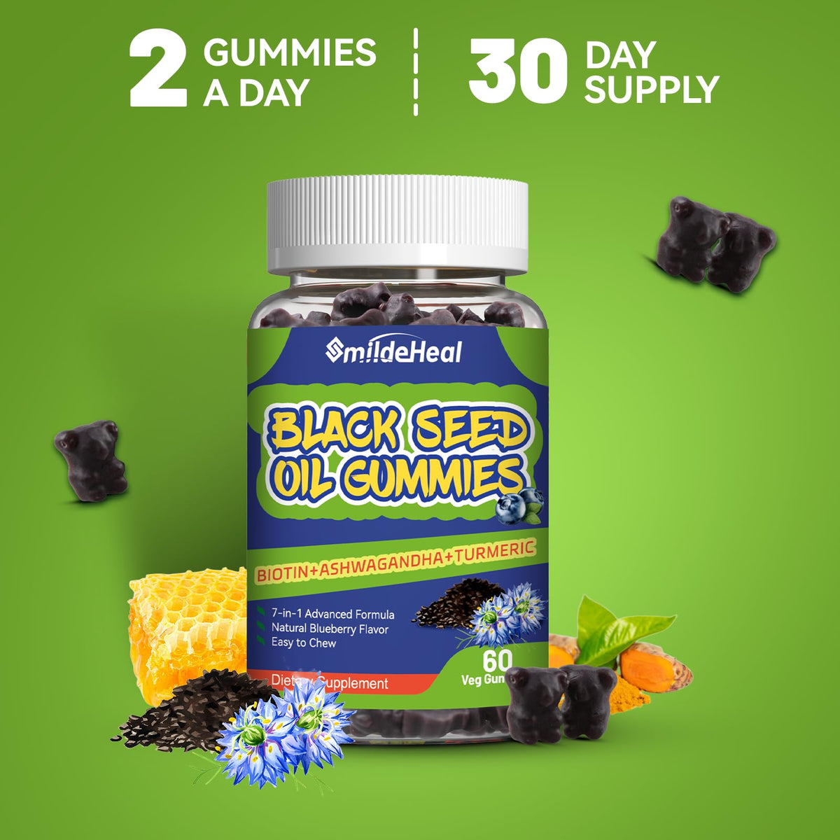 Ingrédients naturels des gummies SmildeHeal sur table