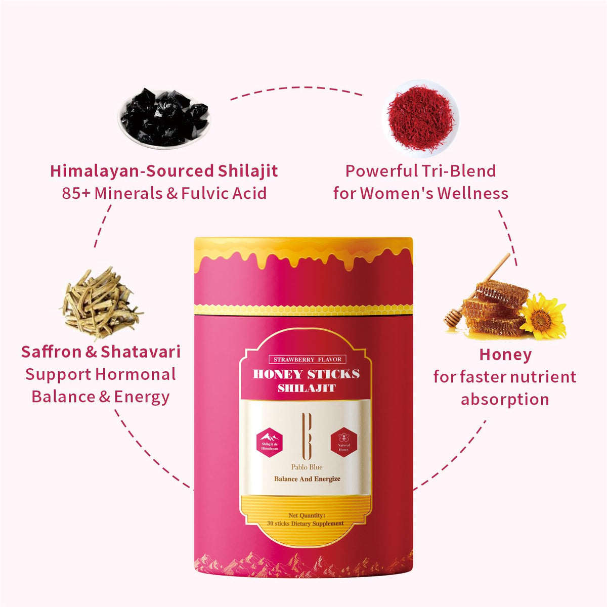 Ingrédients naturels des sticks de miel Shilajit