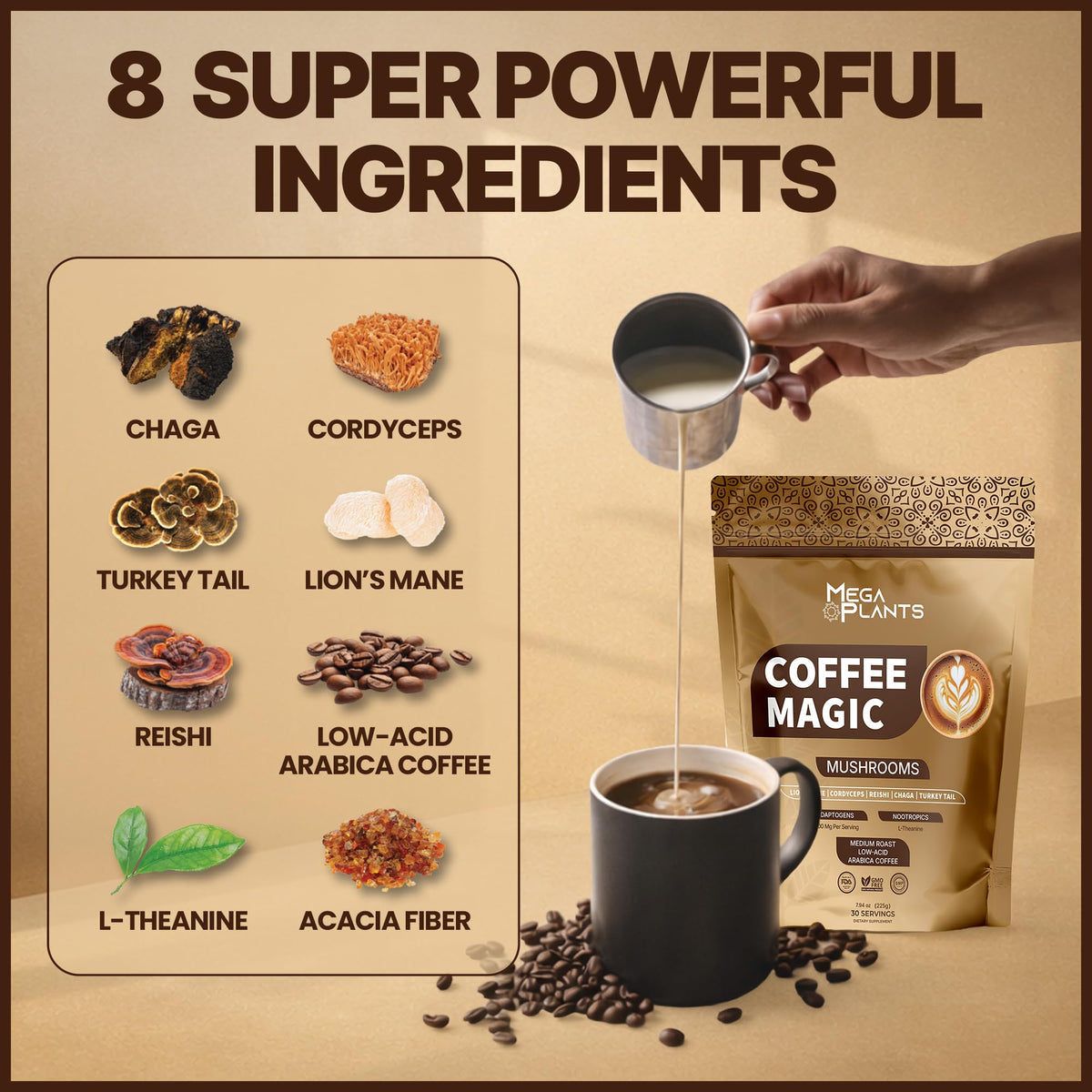 Ingrédients naturels du Café aux Champignons Magiques
