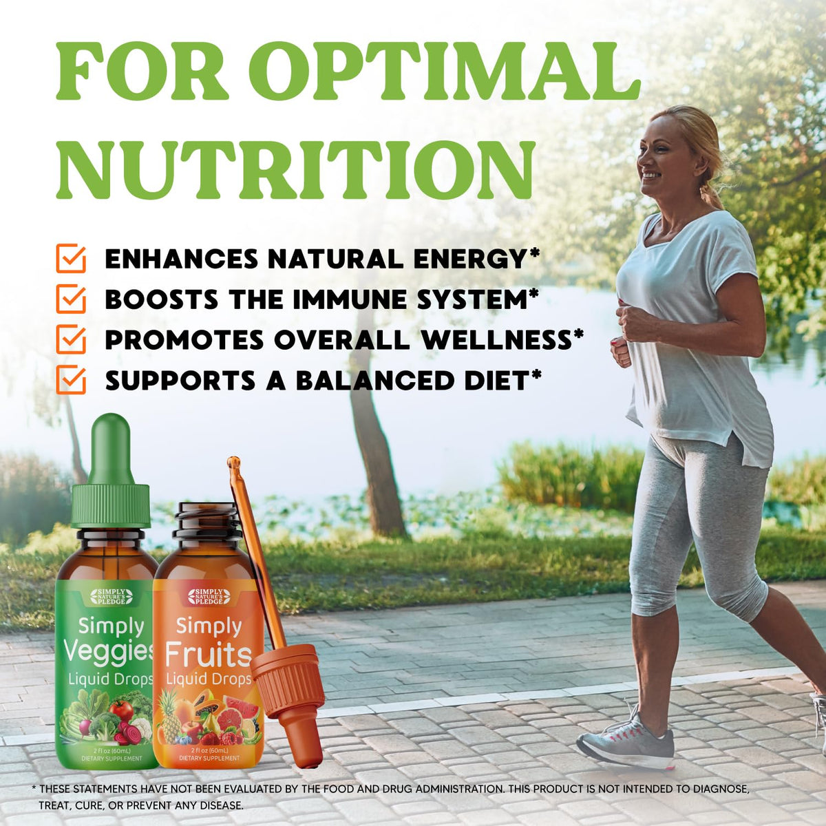 Ingrédients naturels du complément alimentaire liquide Fruits & Légumes Simply Nature's Pledge