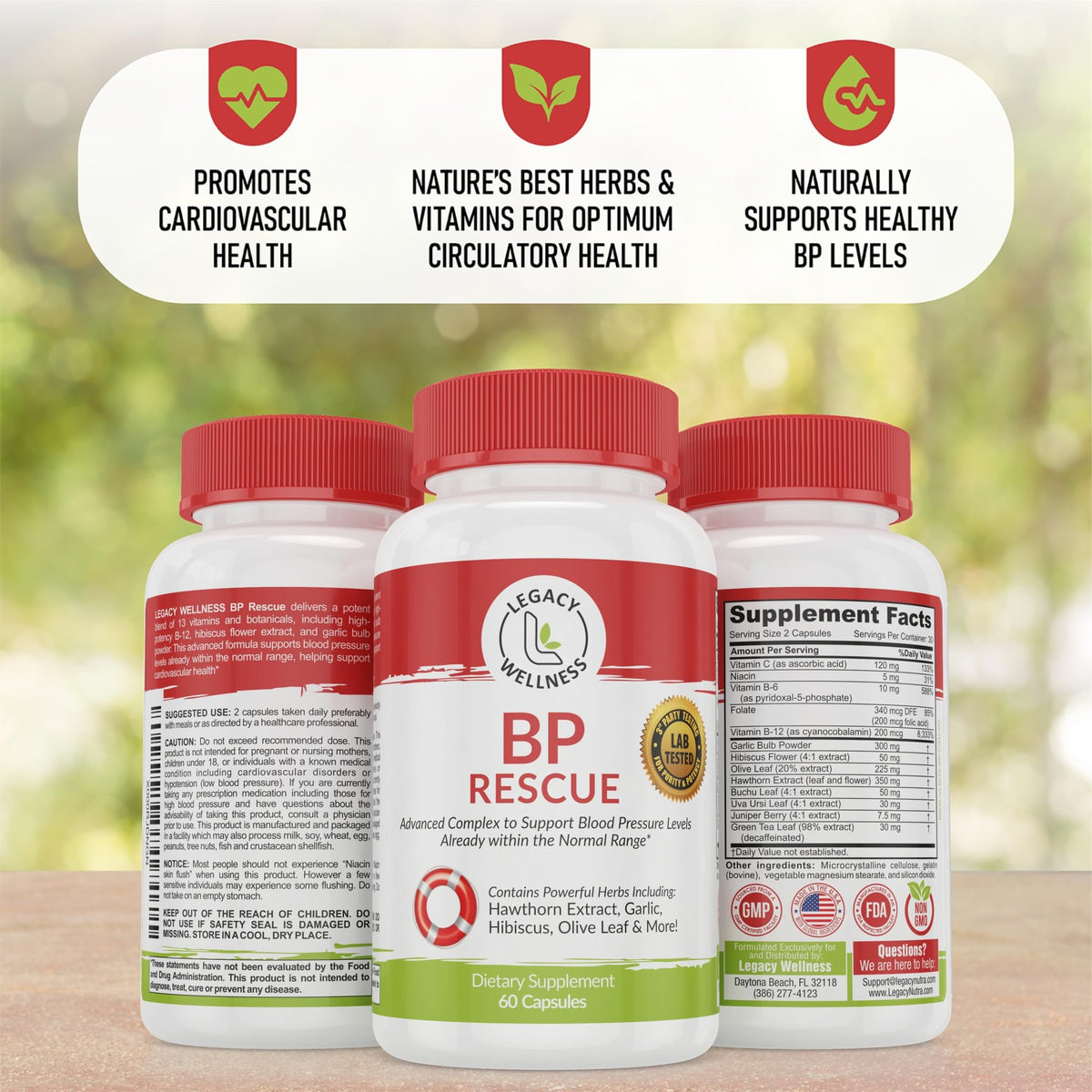 Ingrédients naturels du complément BP RESCUE, vue rapprochée