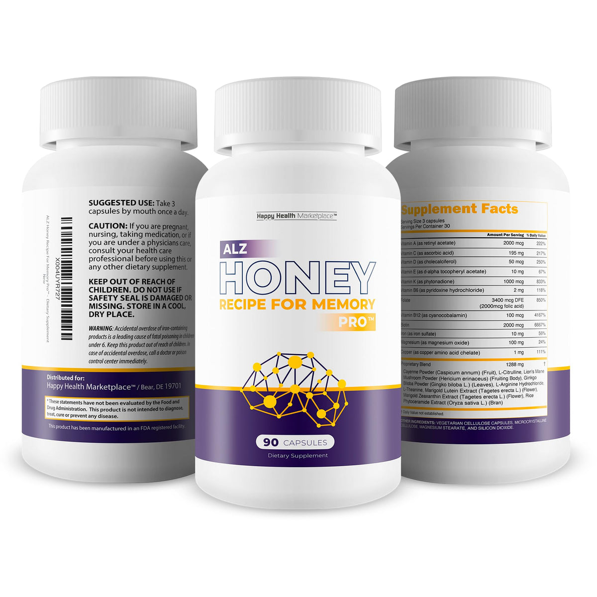 Ingrédients naturels du complément Honey Recipe for Memory sur une table