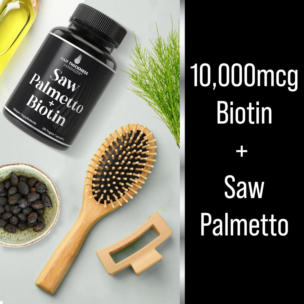 Ingrédients naturels du complément Saw Palmetto + Biotine