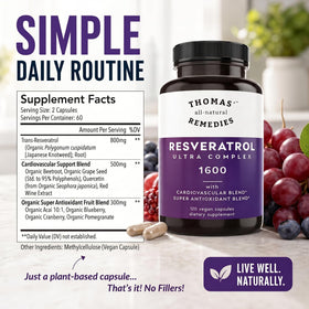Ingrédients naturels du complément Trans-Resvératrol 1600mg