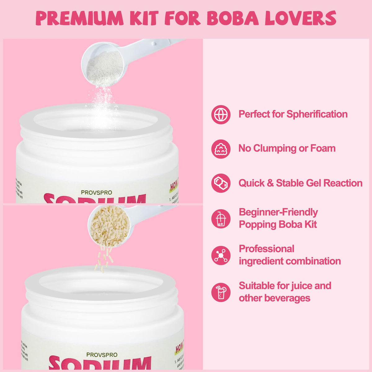 Ingrédients naturels du kit DIY Popping Boba de provspro