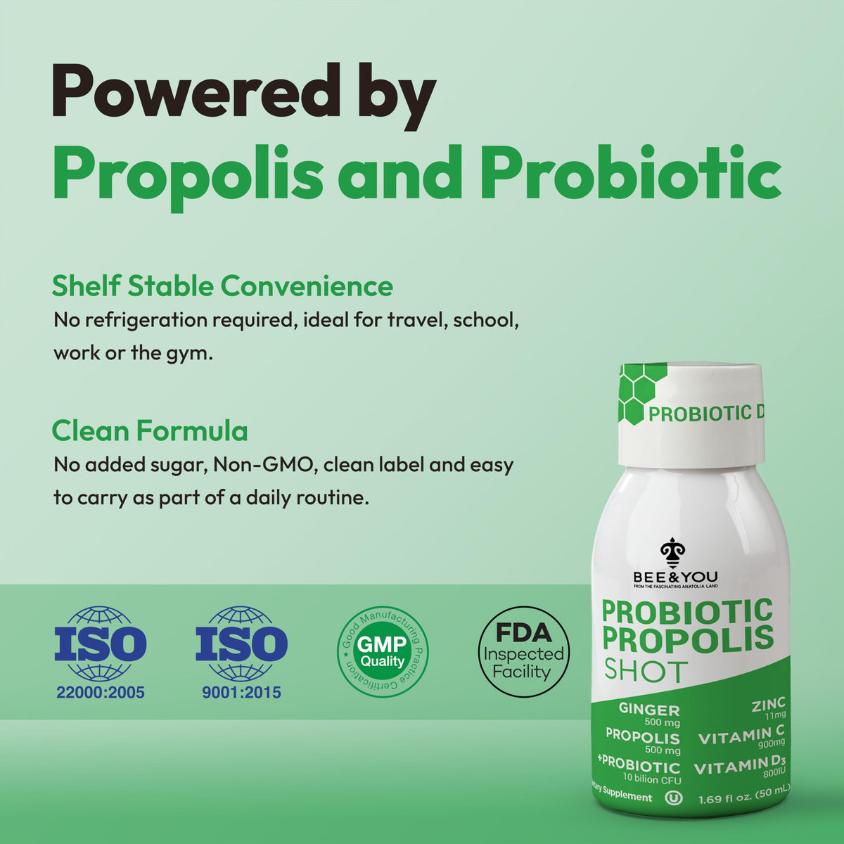 Ingrédients naturels du Shot de Propolis BEE & YOU